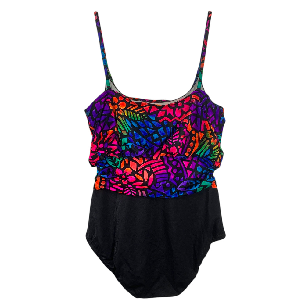 Vintage Jantzen Classics One Piece Swimsuit Womens 10 Blouson Tropical Print USA - Picture 7 of 7